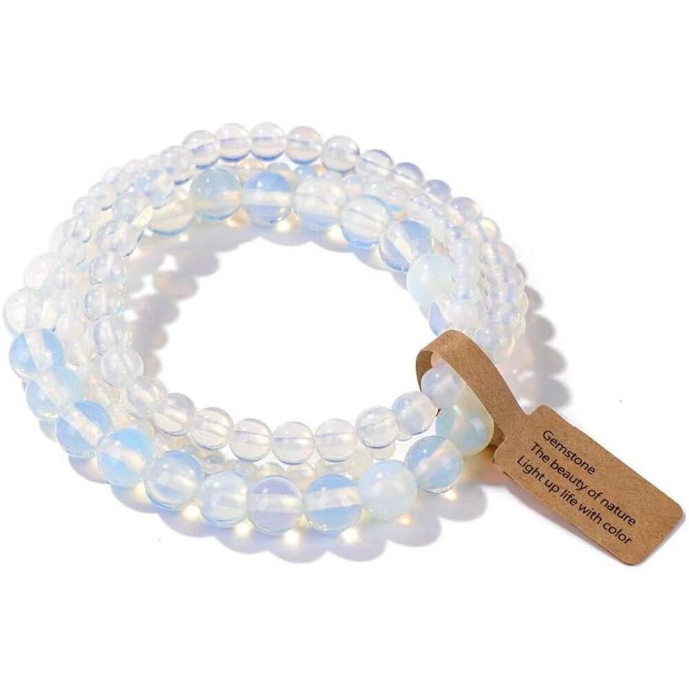 3Pcs Healing Crystal Moonstone Bracelets For Women Men 8Mm 6Mm 4Mm Natural Stone